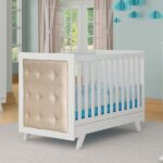 Berço Mini Cama Com Capitône Retrô 100% Mdf Branco/corino Bege