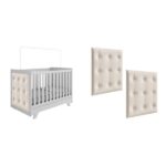 Berço Mini Cama Com Capitône Retrô 100% Mdf Branco/corino Bege - Imagem 2