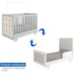 Berço Mini Cama Com Capitône Retrô 100% Mdf Branco/corino Bege - Imagem 6