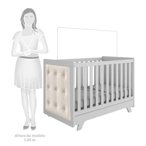 Berço Mini Cama Com Capitône Retrô 100% Mdf Branco/corino Bege - Imagem 8