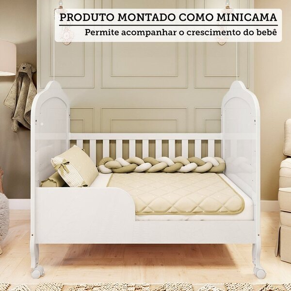 Berço Minicama 3 Em 1 Com Capitonê 100% Mdf Maya Espresso Móveis Branco Brilho/corino Branco - Imagem 8