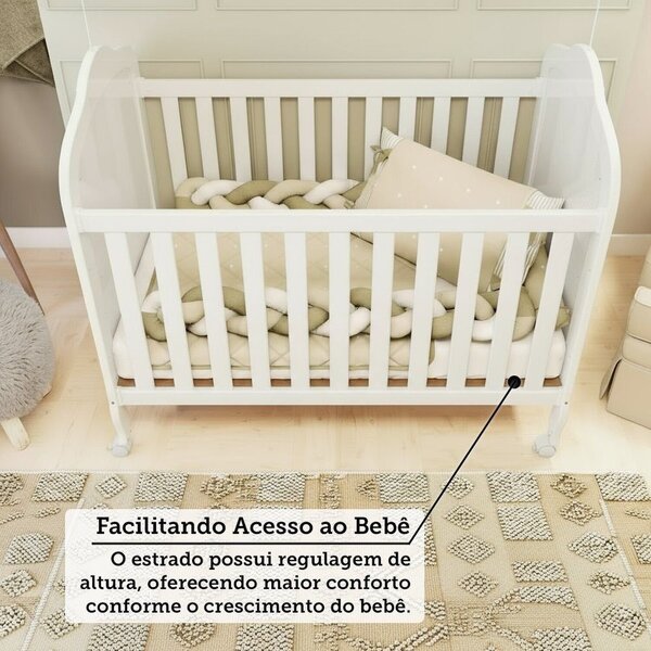 Berço Minicama 3 Em 1 Com Capitonê 100% Mdf Maya Espresso Móveis Branco Brilho/corino Branco - Imagem 9