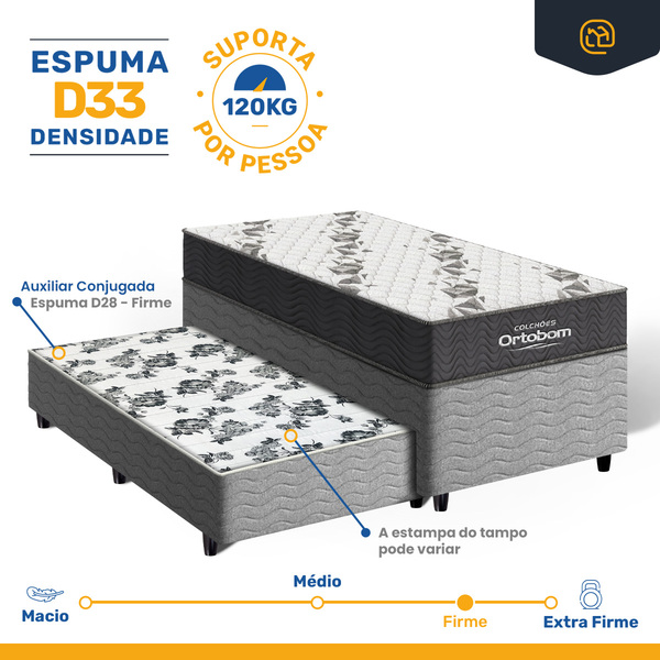 Cama Box + Colchão Ortobom De Espuma D33 Airtech 100 + Auxiliar De Espuma Unique Solteiro 88 cm - Imagem 8