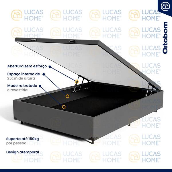 Cama Box Baú + Colchão Ortobom De Molas Ensacadas Elegante Superpocket Pillow In Casal 138 cm - Imagem 4