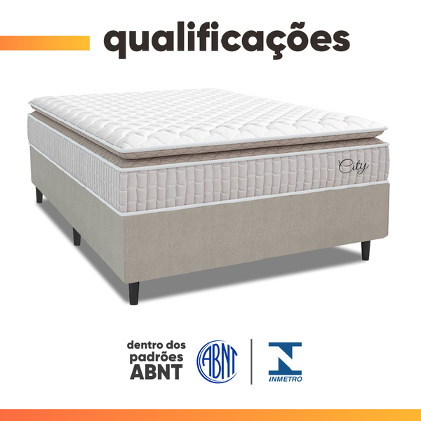 Cama Box Colchão Casal Molas Ensacadas City Pillow Top 138x188x61cm Branco / Bege Hellen - Suporta Até 110kg Por Pessoa - Imagem 4