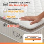 Cama Box Colchão Casal Molas Ensacadas City Pillow Top 138x188x61cm Branco / Bege Hellen - Suporta Até 110kg Por Pessoa - Imagem 3