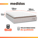 Cama Box Colchão Casal Molas Ensacadas City Pillow Top 138x188x61cm Branco / Bege Hellen - Suporta Até 110kg Por Pessoa - Imagem 6