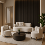 Conjunto 2 Poltronas + Sofá Curvo Orgânico Luna Boucle Bege - Montanaris Decor - Imagem 2