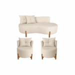 Conjunto 2 Poltronas + Sofá Curvo Orgânico Luna Boucle Bege - Montanaris Decor