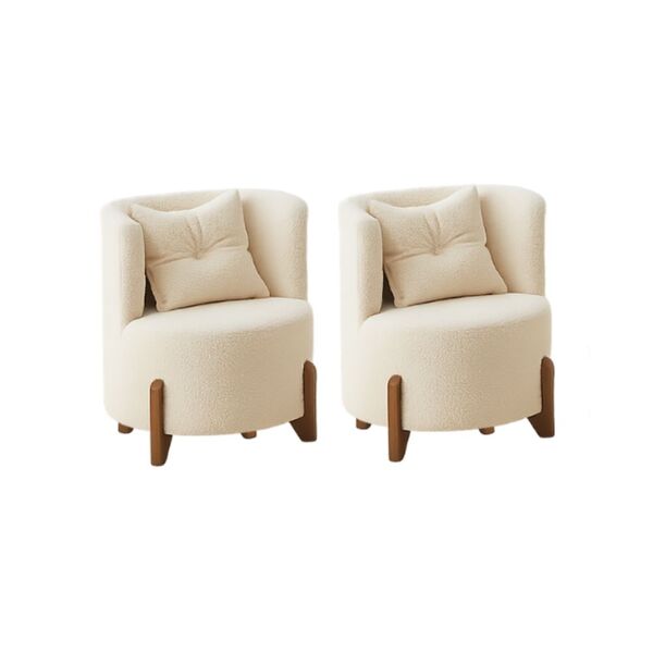 Conjunto 2 Poltronas + Sofá Curvo Orgânico Luna Boucle Off White Pés De Madeira - Montanaris Decor - Imagem 10