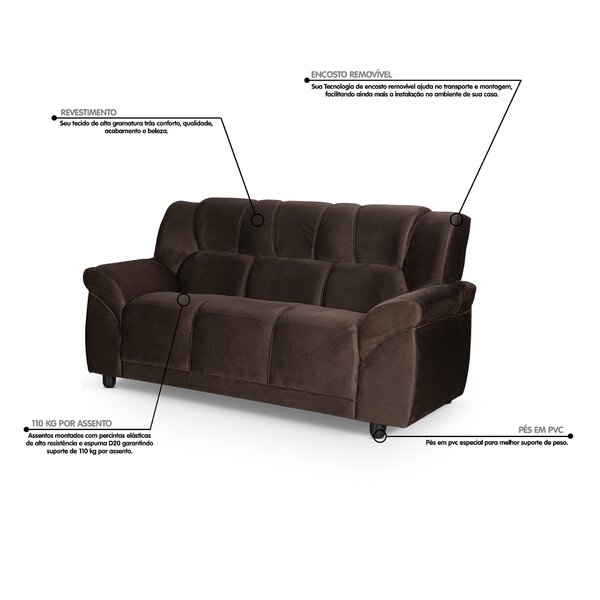 Conjunto Estofado 2 E 3 Lugares Cordoba Marrom - Imagem 8