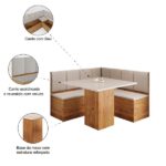 Conjunto Sala De Jantar Canto Alemão Com Baú Liebe Com Mesa Lord Veludo Viero - Imagem 3