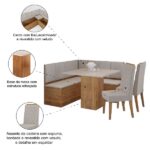 Conjunto Sala De Jantar Canto Alemão Com Baú Liebe Com Mesa Lord E 2 Cadeiras Bele Veludo Viero - Imagem 3