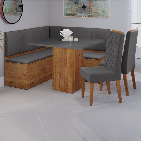 Conjunto Sala De Jantar Canto Alemão Com Baú Liebe Com Mesa Lord E 2 Cadeiras Bele Veludo Viero - Imagem 6