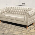 Conjunto Sofá Chesterfield 3 Lugares + 2 Poltronas Dom Pedro Bege - Imagem 3