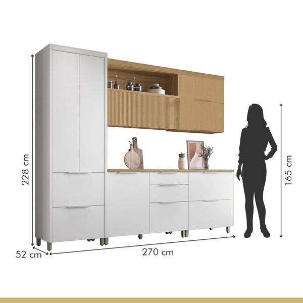 Cozinha 5 Peças 7 Portas 6 Gavetas Marquesa 100% Mdf Branco/nature - Imagem 8