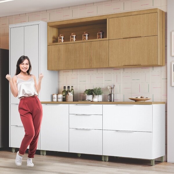 Cozinha 5 Peças 7 Portas 6 Gavetas Marquesa 100% Mdf Branco/nature - Imagem 7