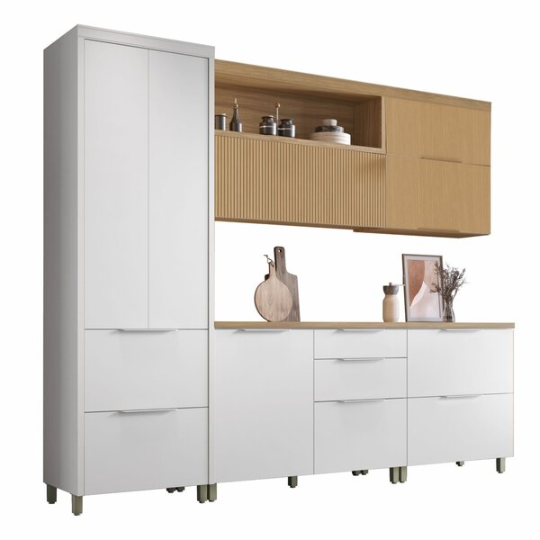 Cozinha 5 Peças 7 Portas 6 Gavetas Marquesa 100% Mdf Branco/nature - Imagem 9