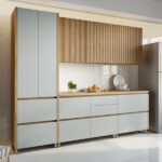 Cozinha 5 Peças 8 Portas 7 Gavetas Ripado Rainha 100% Mdf Nature/verde