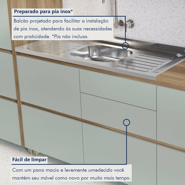 Cozinha 5 Peças 8 Portas 7 Gavetas Ripado Rainha 100% Mdf Nature/verde - Imagem 6