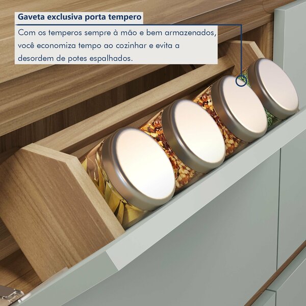 Cozinha 5 Peças 8 Portas 7 Gavetas Ripado Rainha 100% Mdf Nature/verde - Imagem 4