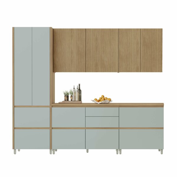 Cozinha 5 Peças 8 Portas 7 Gavetas Ripado Rainha 100% Mdf Nature/verde - Imagem 10