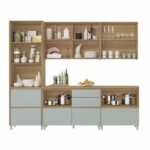 Cozinha 5 Peças 8 Portas 7 Gavetas Ripado Rainha 100% Mdf Nature/verde - Imagem 8