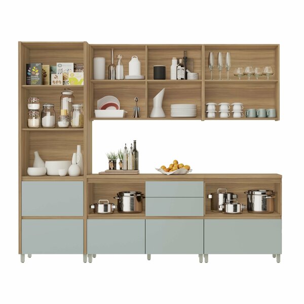 Cozinha 5 Peças 8 Portas 7 Gavetas Ripado Rainha 100% Mdf Nature/verde - Imagem 8