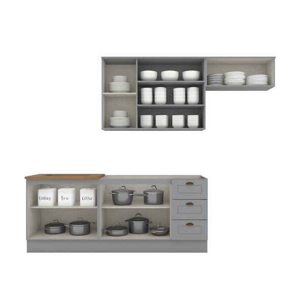 Cozinha Compacta 4 Peças Com Balcão Para Pia E Aéreo Para Geladeira Americana Cinza/nature - Imagem 10