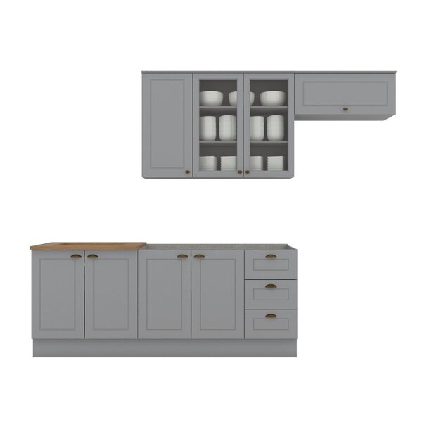 Cozinha Compacta 4 Peças Com Balcão Para Pia E Aéreo Para Geladeira Americana Cinza/nature - Imagem 8