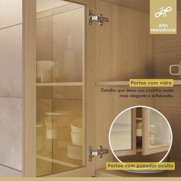 Cozinha Completa 5 Peças 11 Portas 2 Gavetas Condessa 270cm 100% Mdf Carvalho/greige - Imagem 3