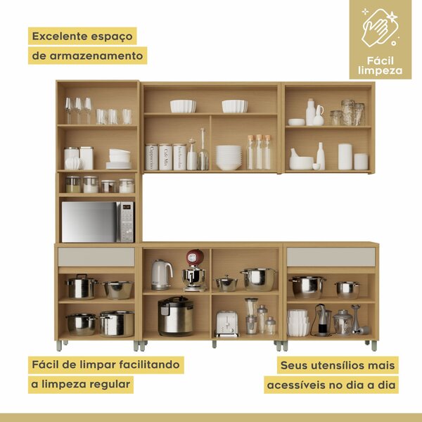 Cozinha Completa 5 Peças 11 Portas 2 Gavetas Condessa 270cm 100% Mdf Carvalho/greige - Imagem 7