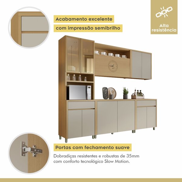 Cozinha Completa 5 Peças 11 Portas 2 Gavetas Condessa 270cm 100% Mdf Carvalho/greige - Imagem 9