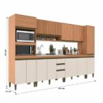 Cozinha Completa 6 Peças 12 Portas Com Torre Quente Paneleiro E Aéreo Ripado Cecília Freijó/off White - Imagem 5