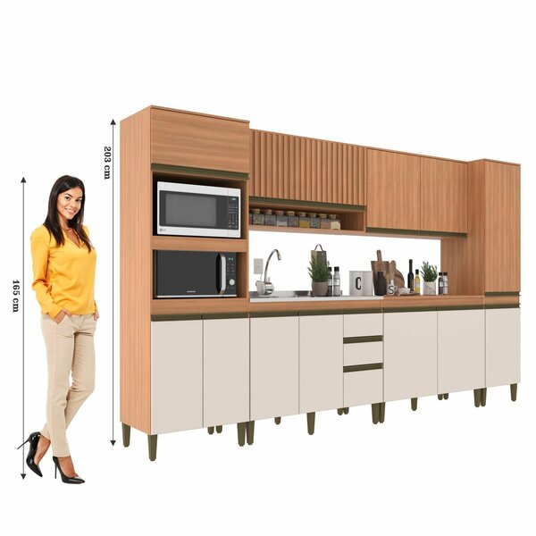 Cozinha Completa 6 Peças 12 Portas Com Torre Quente Paneleiro E Aéreo Ripado Cecília Freijó/off White - Imagem 4