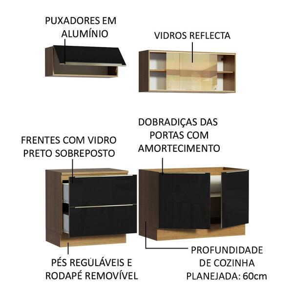 Cozinha Completa Madesa Lux Com Armário E Balcão 5 Portas 2 Gavetas - Rustic/preto - Imagem 8
