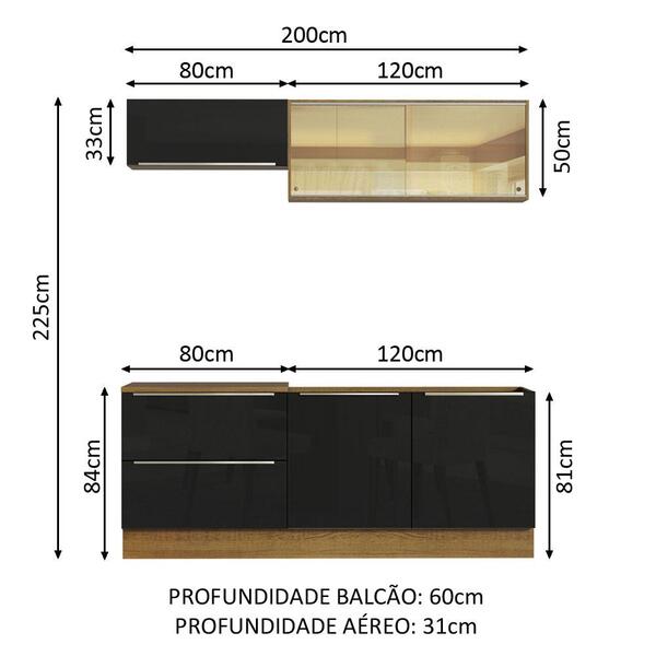 Cozinha Completa Madesa Lux Com Armário E Balcão 5 Portas 2 Gavetas - Rustic/preto - Imagem 9