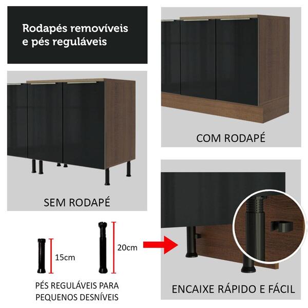 Cozinha Completa Madesa Lux Com Armário E Balcão 5 Portas 2 Gavetas - Rustic/preto - Imagem 6