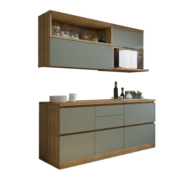 Cozinha Millena 4 Peças Aereo Micro-ondas 100% Mdf Yescasa Nature/verde - Imagem 10