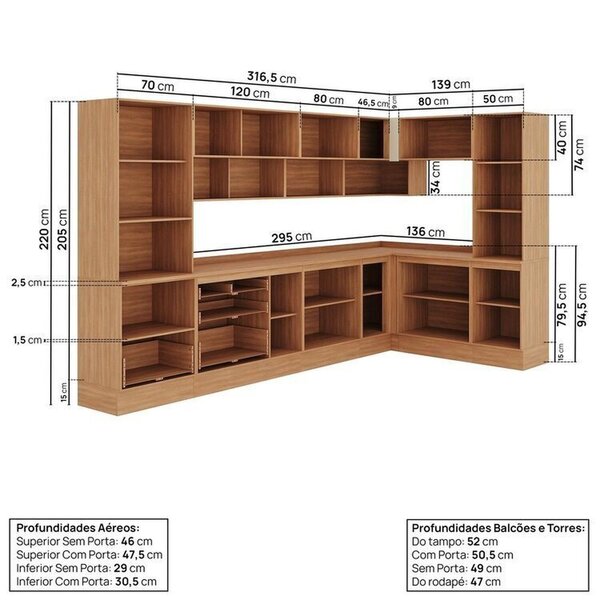 Cozinha Modulada 10 Peças Armários Balcões Torre Quente E Paneleiro Aroeira Cabecasa Madeiraoriginals Cinza 0 (0) - Imagem 9