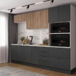 Cozinha Modulada 5 Peças Com Tampo Com Rodapé Ipanema Cabecasa Madeiraoriginals Grafite Trama/ Acácia