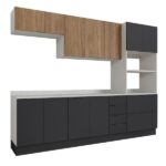 Cozinha Modulada 5 Peças Com Tampo Com Rodapé Ipanema Cabecasa Madeiraoriginals Grafite Trama/ Acácia - Imagem 3