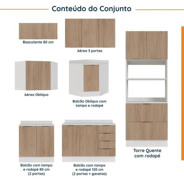 Cozinha Modulada 7 Peças 1 Tampo 3 Aéreos 3 Balcões E Torre Quente Ipanema Cabecasa Madeiraoriginals Acácia - Imagem 9