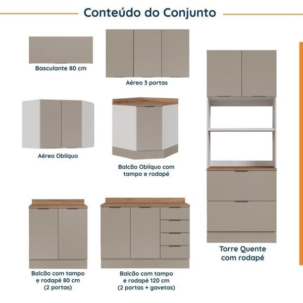 Cozinha Modulada 7 Peças Com Tampo E Rodapé Ipanema Cabecasa Madeiraoriginals Fendi Trama - Imagem 9