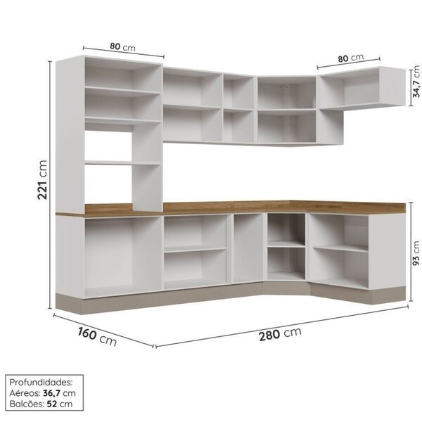 Cozinha Modulada 7 Peças Com Tampo E Rodapé Ipanema Cabecasa Madeiraoriginals Fendi Trama/acácia - Imagem 8