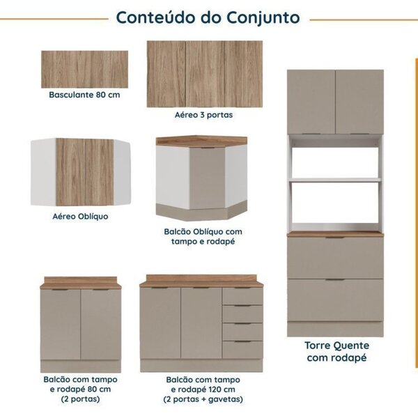 Cozinha Modulada 7 Peças Com Tampo E Rodapé Ipanema Cabecasa Madeiraoriginals Fendi Trama/acácia - Imagem 9