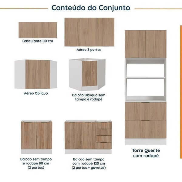 Cozinha Modulada 7 Peças Sem Tampo Com Rodapé Ipanema Cabecasa Madeiraoriginals Acácia - Imagem 8