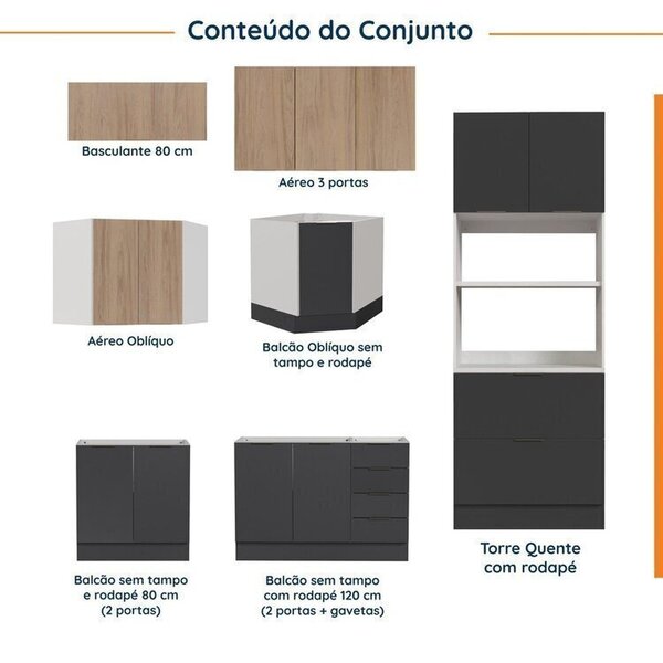 Cozinha Modulada 7 Peças Sem Tampo Com Rodapé Ipanema Cabecasa Madeiraoriginals Grafite Trama/acácia 0 (0) - Imagem 9