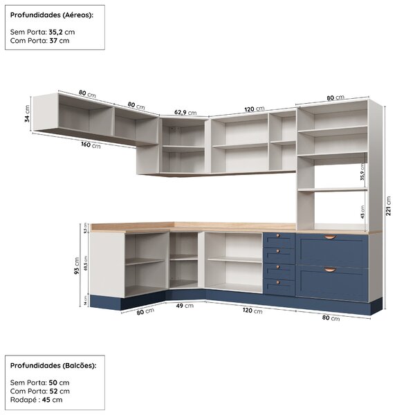 Cozinha Modulada 8 Peças 1 Tampo 4 Aéreos 3 Balcões E Torre Quente Arizona Cabecasa Madeiraoriginals - Imagem 9