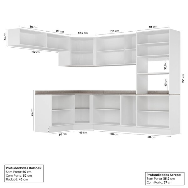 Cozinha Modulada 8 Peças Com Tampo 1 Torre 4 Aéreos 3 Balcões Arizona Cabecasa Madeiraoriginals Figueira 0 (0) - Imagem 9